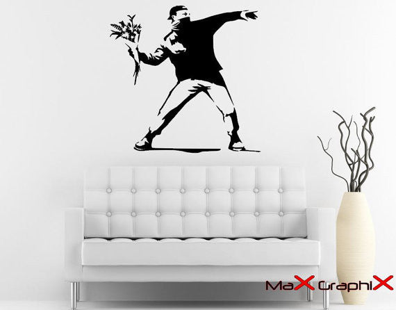 Banksy Street Art Molotov Flowers - 23" Die Cut Vinyl Wall Decal Sticker