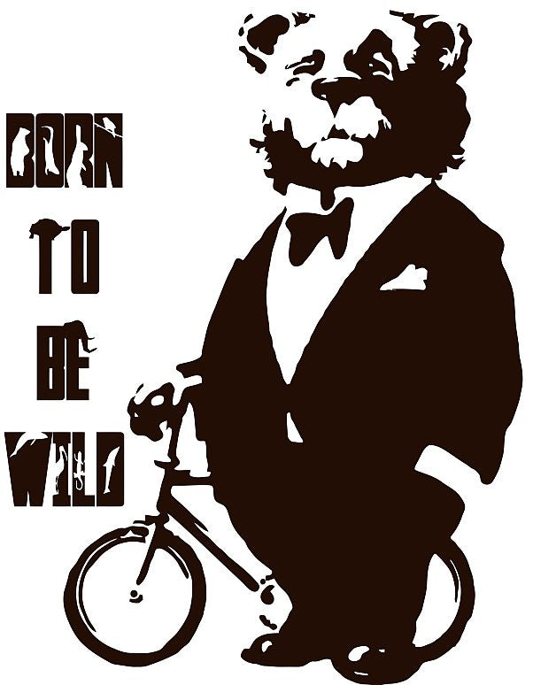 Circus Bear In Suit With Bicycle Born To Be WIld 11.5" Or 23" Die Cut Vinyl Wall Decal Sticker