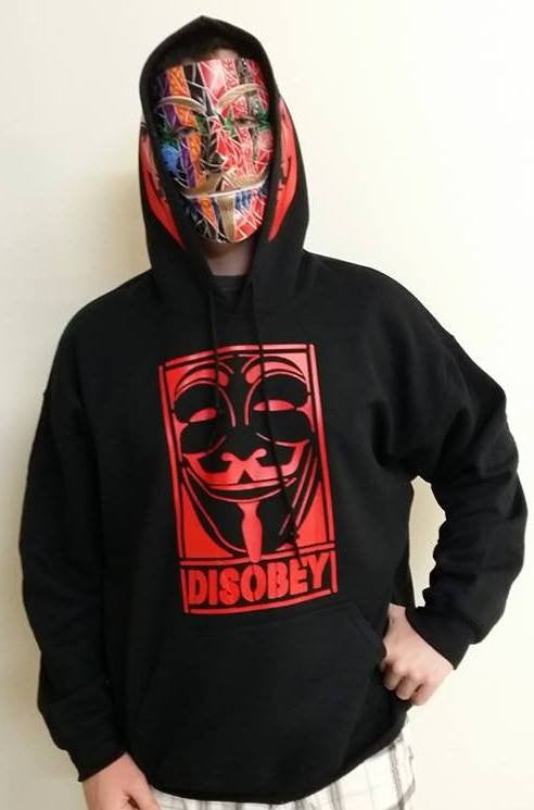 Anonymous Disobey With Red Hood Mask Print Hoodie