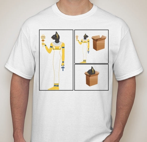 Egyptian Cat Goddess Bastet Paper Box Meme Joke T-shirt | Blasted Rat
