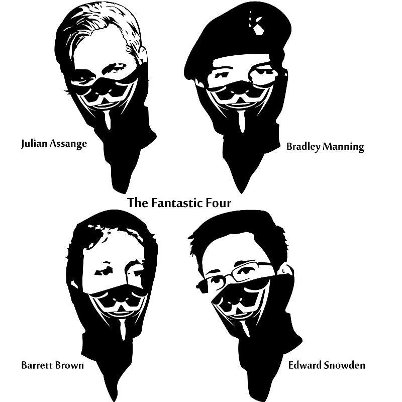 The Fantastic Four Assange Brown Manning Snowden Anonymous | Die Cut Vinyl Sticker Decal