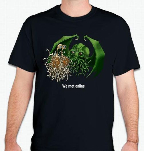 Flying Spaghetti Monster Cthulhu Love We Met Online T-shirt | Blasted Rat