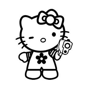 Hello Kitty With Handgun Die Cut Vinyl Sticker Decal