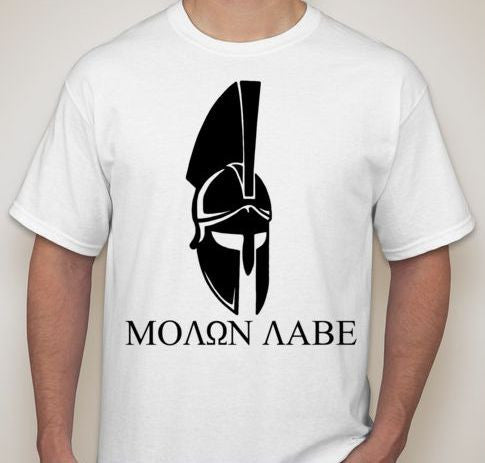 Molon Labe Spartan Helmet Front View T-shirt | Blasted Rat