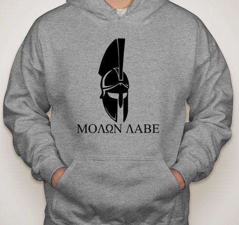 Molon Labe Spartan Helmet Front View Hoodie | Blasted Rat
