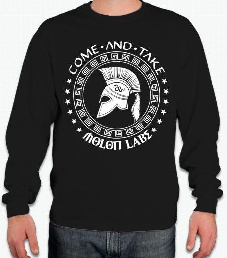 Molon Labe Spartan Helmet Round Logo Long Sleeve T-shirt | Blasted Rat