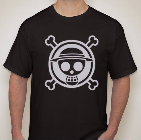 One Piece Anime Straw Hat Jolly Roger Grey Art T-shirt | Blasted Rat