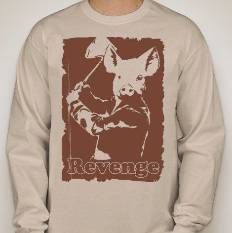 Revenge Of The Pig With Axe Vegetarian Animal Rights ALF Long Sleeve T-shirt | Blasted Rat