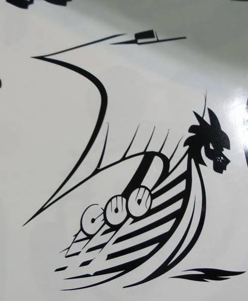 Speeding Viking Ship With Shields Nose Ornament | Die Cut Vinyl Sticker Decal