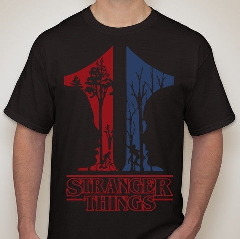 Stranger Things Art With Logo Bicycle Bike Forest Alien Woods T-shirt | Blasted Rat