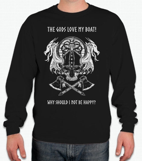Viking Warrior Gods Love My Boat Sailing Dragon Norse Valhalla Floki Axe Shield Long Sleeve T-shirt