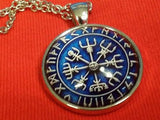 Viking Vegvisir Icelandic Sailor Rough Weather Protection Blue Medallion Nordic Jewelry Necklace