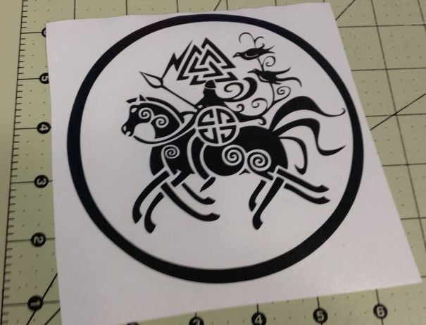 Viking Horseman Odin Riding Sleipnir With Huginn Muninn Ravens Valhalla Norse | Die Cut Vinyl Sticker Decal