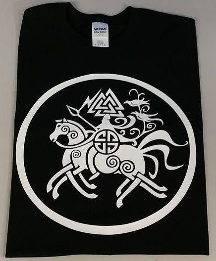 Viking Horseman Odin Riding Sleipnir With Huginn Muninn Ravens Valhalla Norse T-shirt | Blasted Rat
