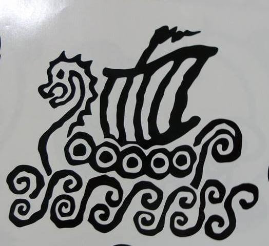 Viking Ship With Shields Nose Ornament In Waves | Die Cut Vinyl Sticker Decal