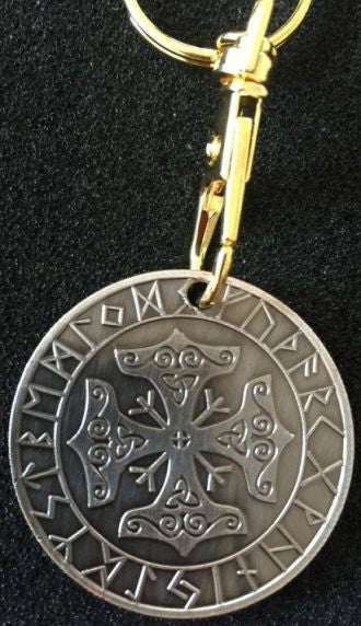 Viking Keychain Thor 4 Headed Hammer Mjolnir Triquetra Runes Norse | heavy solid, plated with different tones | Blasted Rat