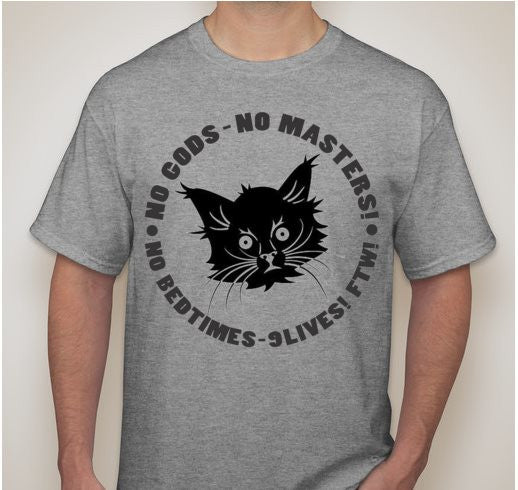 YOLNT Anarchy Cat No Gods No Masters No Bedtimes 9 Lives FTW T-shirt
